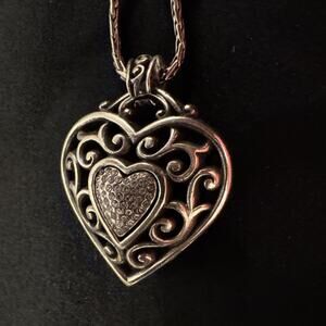 Brighton Reno Puffy Heart Crystal Silver Reversible Pendant Necklace